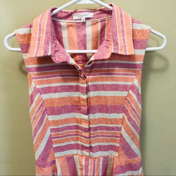 Entro Girl’s Linen Blend Sleeveless Midi Dress in Sz. Medium Pink Orange Stripes - Picture 2 of 8